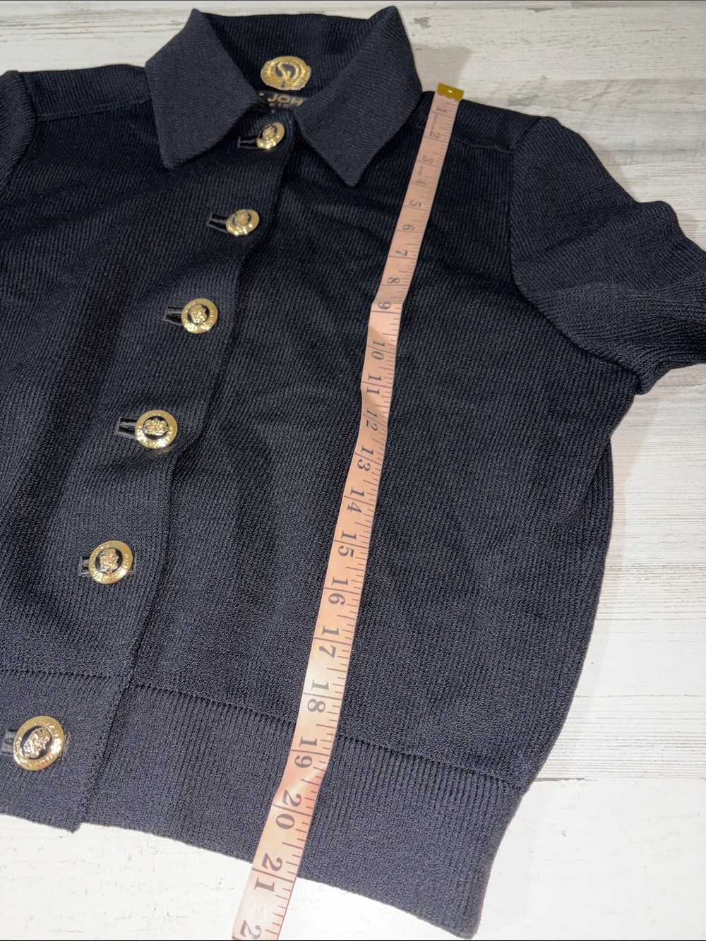 St John Black Knit Skirt Set with Gold Buttons - Picture 8 of 14